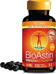 Nutrex Hawaii Vegan BioAstin Hawaiian Astaxanthin - 4mg, 120 Softgels - Farm-Direct Premium Antioxidant Supplement to Support Eye, Skin, Joint & Immune System Health - Vegan, Non-GMO & Gluten-Free