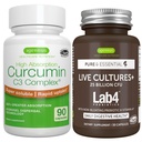 Ζωντανές κουλτούρες+ Lab4 Probiotics + Υψηλή απορρόφηση C3 Curcumin Complex Vegan Bundle, 25 δισεκατομμύρια CFU Probiotic, Μη-Bloating Prebiotic + 300% Μεγαλύτερη απορρόφηση Κουρκουμινοειδή με ταχεία πρόσληψη, By Igennus
