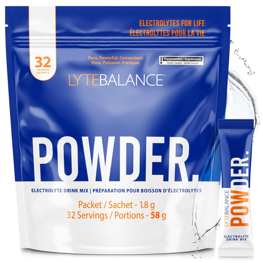LYTE BALANCE Powder 32 Πακέτα διπλής αντοχής, φυσικά Αλμυρό ηλεκτρολυτικό ποτό Mix w/Sodium, Κάλιο & Μαγνήσιο 