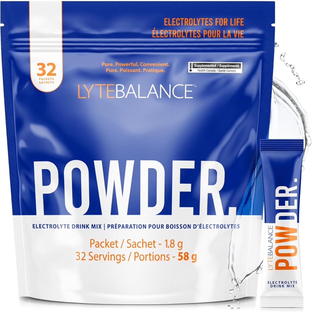 LYTE BALANCE Powder 32 Πακέτα διπλής αντοχής, φυσικά Αλμυρό ηλεκτρολυτικό ποτό Mix w/Sodium, Κάλιο & Μαγνήσιο 
