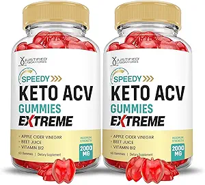 Justified Laboratories (2 Pack Speedy Keto ACV Gummies Extreme 2000MG Speedy Keto Gummies Advanced Formula Apple Cider Vinegar with Pomegranate Beet Buice Powder B12 Vegan Non GMO 60 Gummys