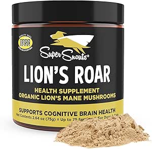Super Snouts Lion's Roar Lion's Mane Mushroom Supplement for Dogs and Cats, 2.64oz - Made in USA Organic Lions Mane for Cognitive Function and Brain Health