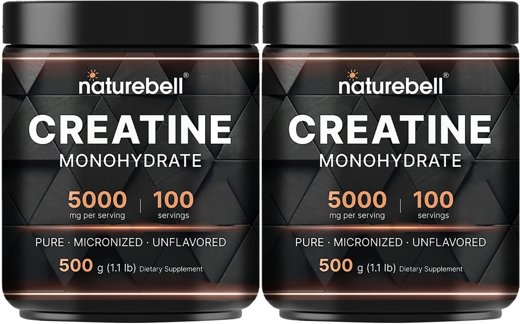 NatureBell 2 Pack Creatine Monohydrate Powder 500g, 5.000mg ανά υπηρεσία 