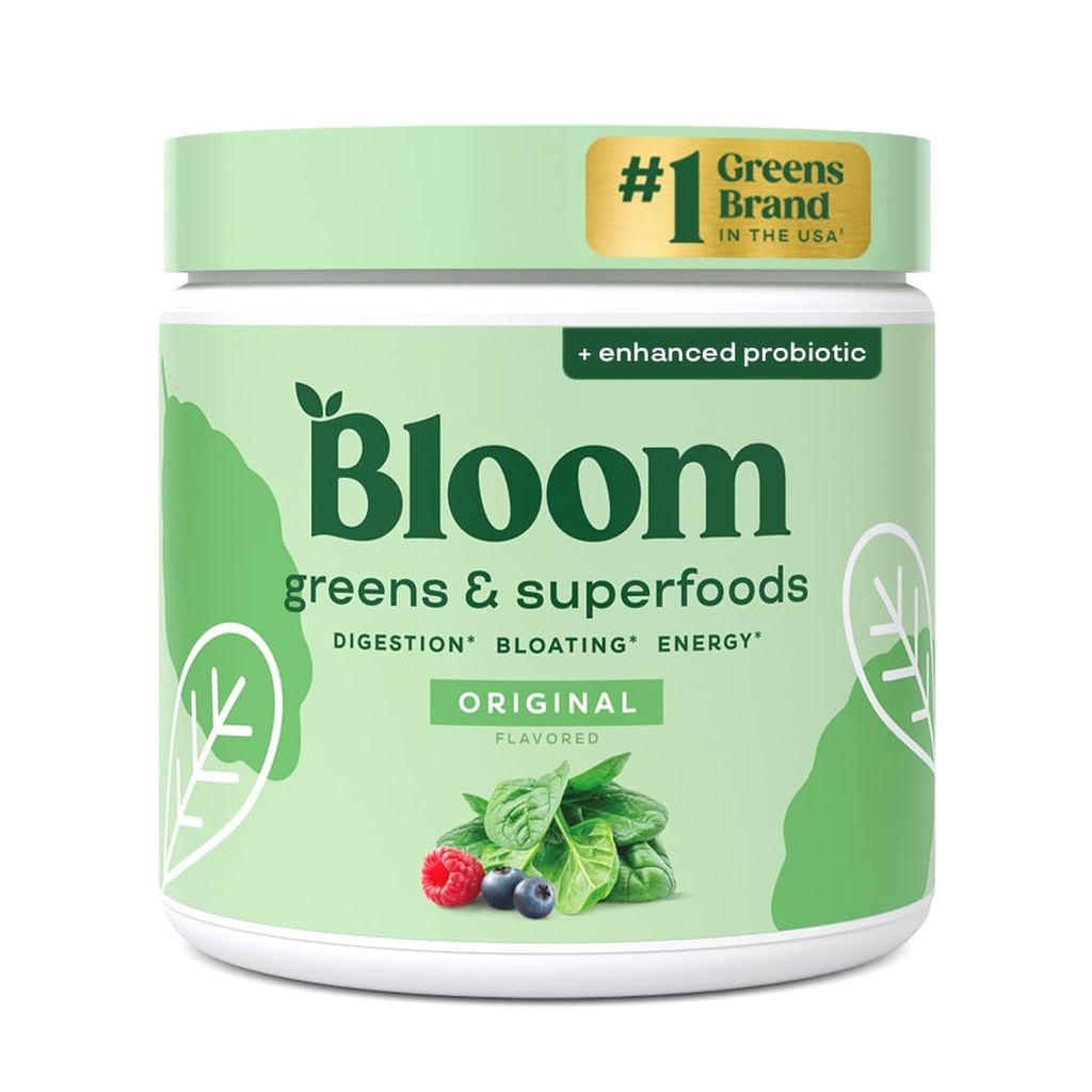 Bloom Nutrition Superfood Greens Powder, Digestive Ένζυμα με Προβιοτικά και Πρεβιοτικά, Υγεία των Ούλων, Αναπλήρωση Ανακούφιση για τις γυναίκες, Chlorella, Πράσινο Χυμό Μίγμα με Σκόνη ρίζας τεύτλων, 30 SVG, αρχικός