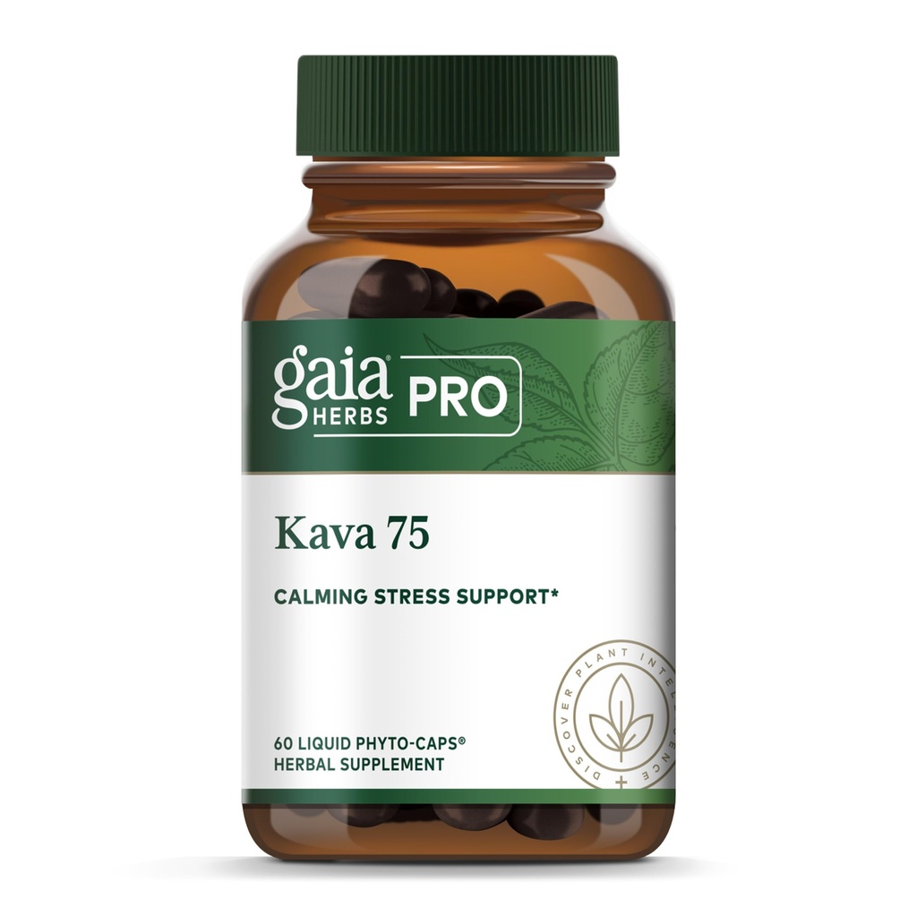 Gaia Herbs PRO Kava 75 - Συμπλήρωμα υποστήριξης στρες - Βοηθά μια αίσθηση ηρεμίας & χαλάρωσης - 60 υγρά Phyto-Caps