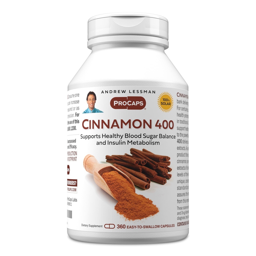 ANDREW LESSMAN Κανέλα 400mg - 360 Κάψουλες - Υψηλή ισχύς, τυποποιημένο εκχύλισμα. Χωρίς Πρόσθετα. Μικρά Εύκολα Καταπιείτε Καψάκια