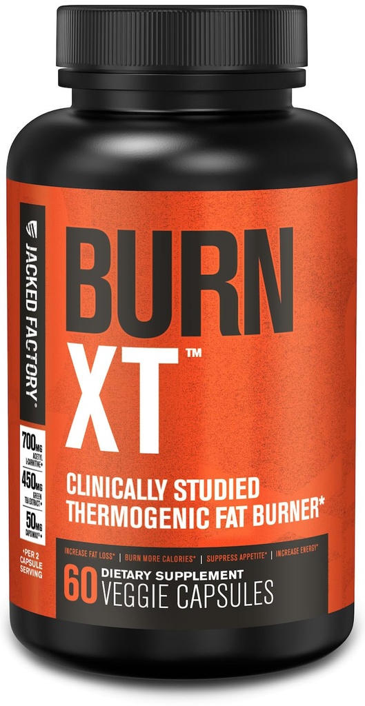 Jacked Factory Burn-XT Clinically Studied Fat Burner & Weight Loss Supplement - Ορεκτικό Καταπιεστικό & Ενεργειακό Αναμνηστικό - με Acetyl L-Καρνιτίνη, Πράσινο Τσάι Extract και Περισσότερα - 60 Χάπια Φυσικής Διατροφής