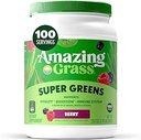 Amazing Grass Greens Blend Superfood: Super Greens Powder with Spirulina, Chlorella, Beet Root Powder, Digestive Enzymes, Prebiotics & Probiotics, Berry, 100 Servings (Packaging May Vary)
