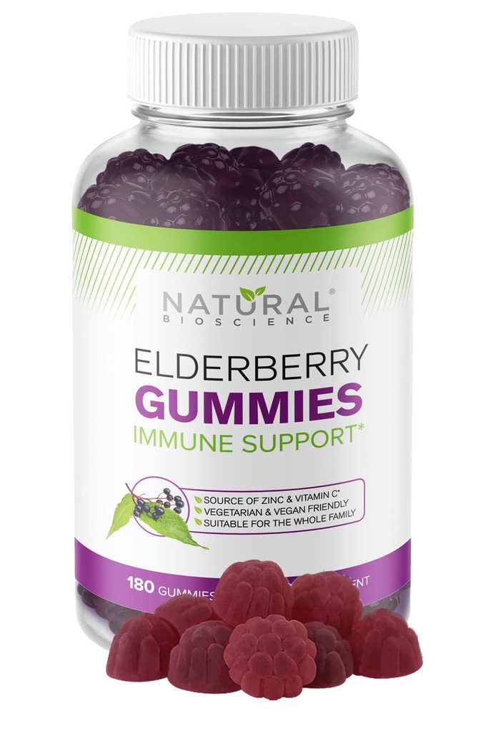Sambucus Elderberry Gummies with Vitamin C & Zinc – Immune Support Supplement for Adults & Kids, 180 Vegan Chewable Gummies, Black Elderberry Extract, Antioxidant Boost, Gluten-Free, GMP Facility