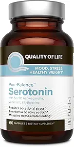 Quality of Life Pure Balance Serotonin Premium–Helps Boost Serotonin & Cortisol Levels - Includes 5-HTP, Venetron, Sensoril, Vitamin D3 & L-Theanine–60 Capsules