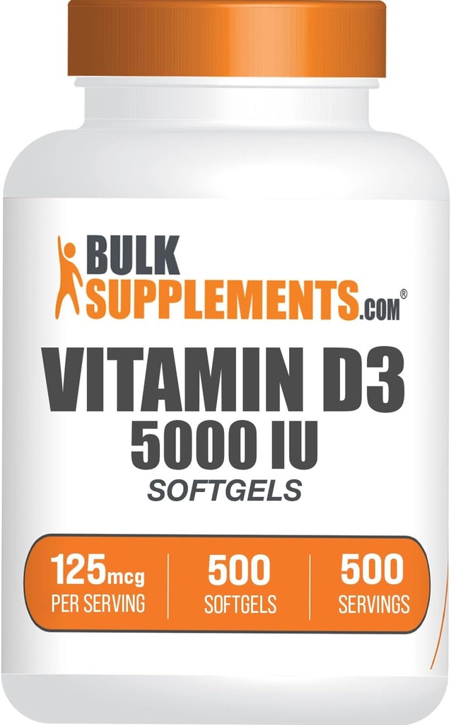 BulkSupplements.com Βιταμίνη D3 5000IU Softgels - Cholecalciferol, D3 Supplement, Βιταμίνη D 5000 IU - 1 Βιταμίνη D3 Softgel (125mcg βιταμίνης D) ανά Σερβίρισμα, 500 Count (Pack of 1)