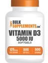 BulkSupplements.com Βιταμίνη D3 5000IU Softgels - Cholecalciferol, D3 Supplement, Βιταμίνη D 5000 IU - 1 Βιταμίνη D3 Softgel (125mcg βιταμίνης D) ανά Σερβίρισμα, 500 Count (Pack of 1)