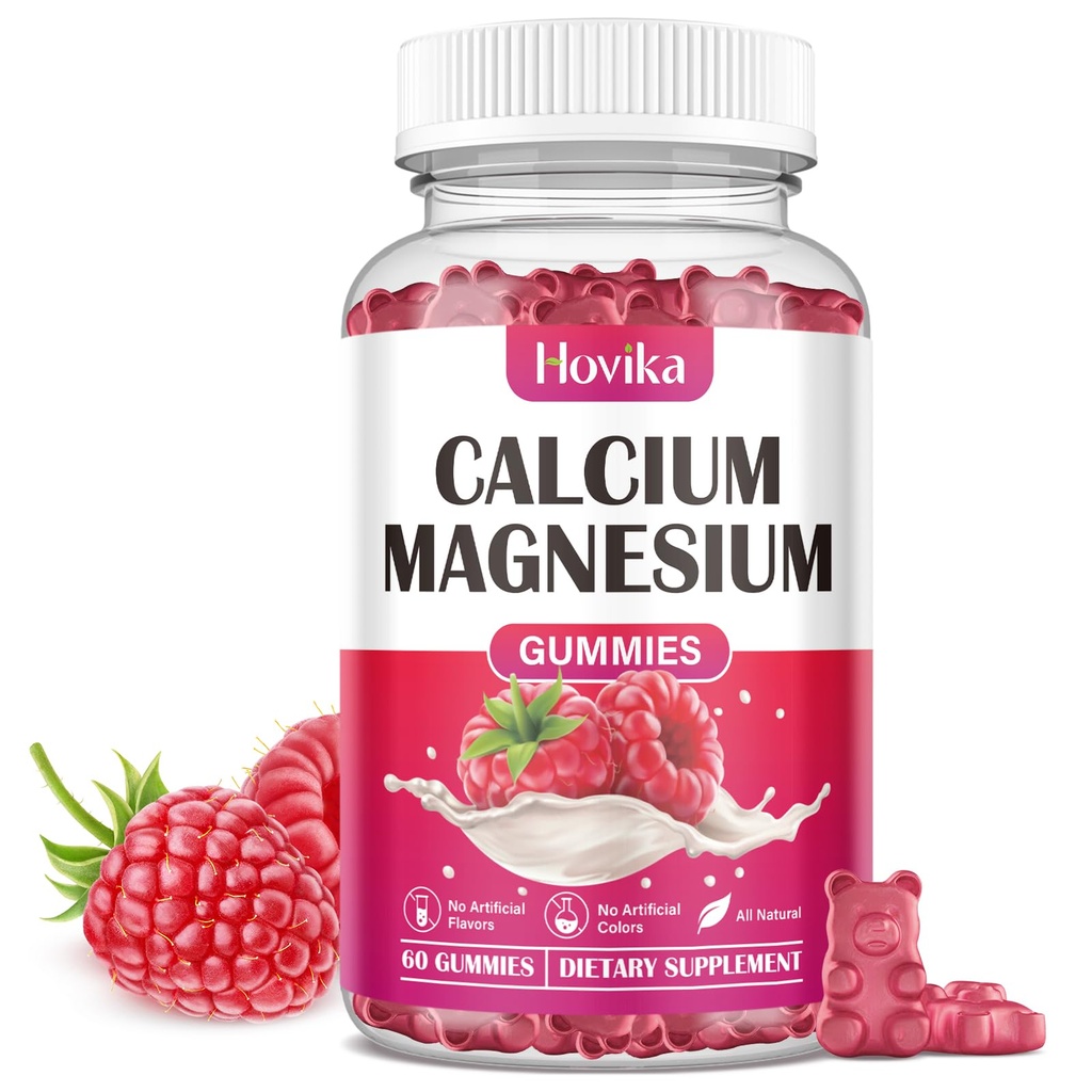 Ασβέστιο Μαγνήσιο Ψευδαργύρου Gummies, Ασβέστιο Μαγνήσιο 2:1 αναλογία με βιταμίνη D3, K2, B6, B12 για τη δύναμη των οστών, μυϊκή λειτουργία & νευρωνική υγεία, Φόρμουλα επιπλέον απορρόφησης, Vegan, Raspberry Γεύση 60 Gummies