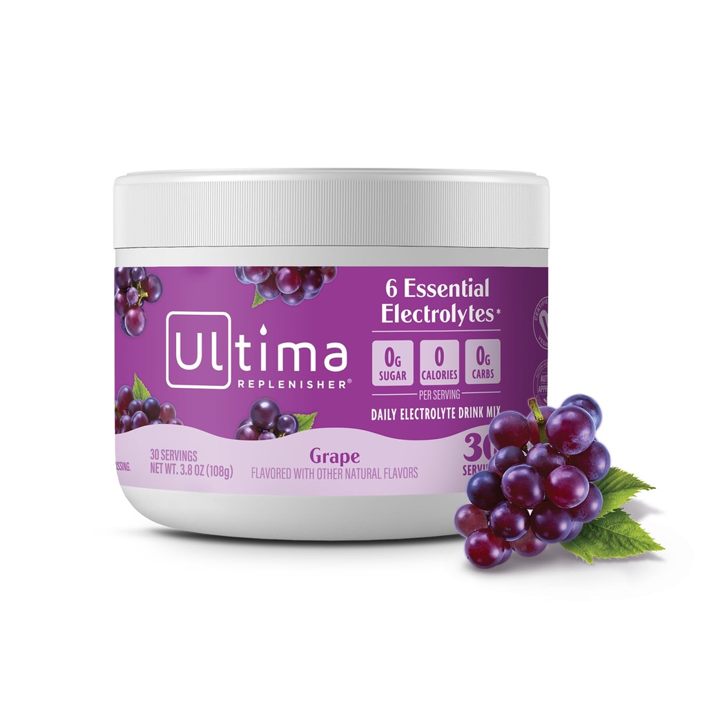 Ultima Repleniser Daily Electrolyte Powder Drink Mix – Χωρίς ζάχαρη – Σταφύλι, 30 Σερβιέτες – Ενυδατική σκόνη με 6 Ηλεκτρόλυτα και Ιχνηλάτηση Ορυκτών – Κέτο Φιλικό, Vegan, Μη ΓΤΟ