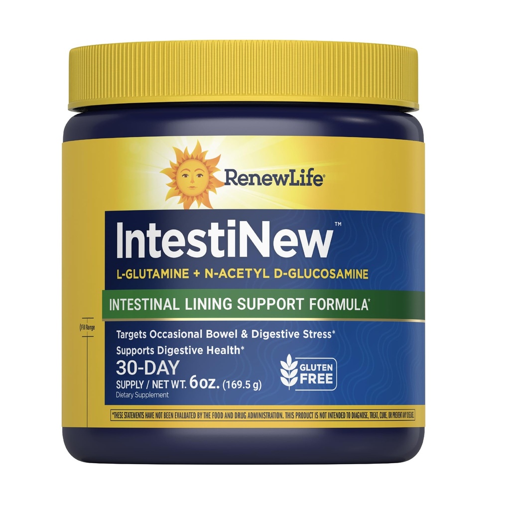 Renew Life IntestiNew Internal Lining Support Formula, Powder Supplement Supports Digestive Health, L-Glutamine, Dairy, Soy and gluten-free, 5.7 oz.
