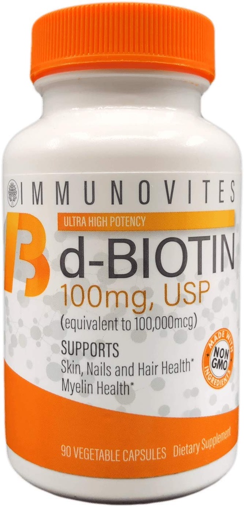 IMMUNOVITES Υψηλής Δόσης Βιοτίνη (ως d- Biotin, USP) 100mg (ισοδύναμο έως 100.000mcg) 90 Καψάκια, Υψηλή Ικανότητα