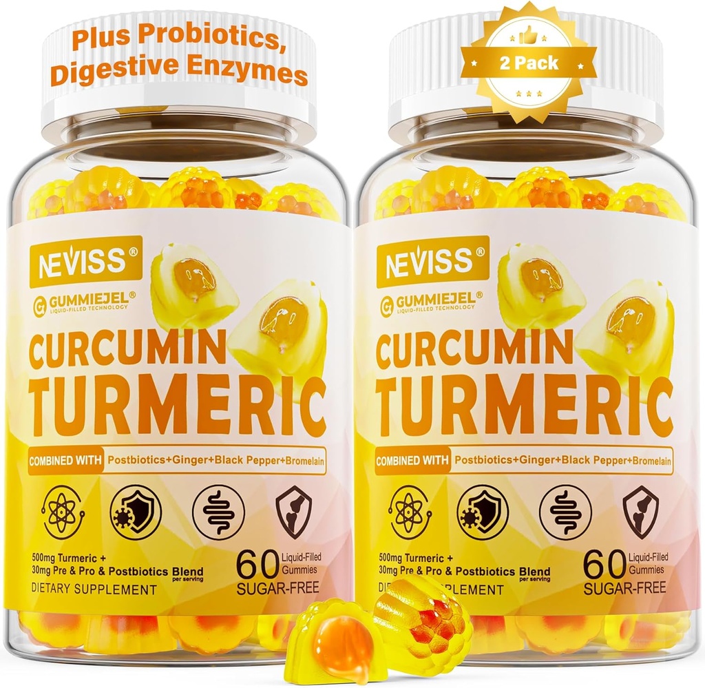 Χωρίς ζάχαρη Κουρκουμίνη γεμάτη Gummies 550mg για ενήλικες, Ginger & Black Pepper 