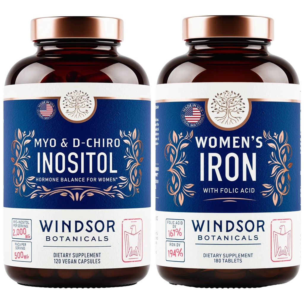 Inositol and Women's Iron Tablets Fertility and Pregnancy Support Bundle by Windsor Botanicals