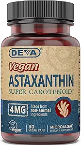 Deva Διατροφή Βιταμίνες Ασταξανθίνη 4mg, Vegan, Φτιαγμένο από Haematococcus Pluvialis Microalgae, 30 κάψουλες, 1-Pack