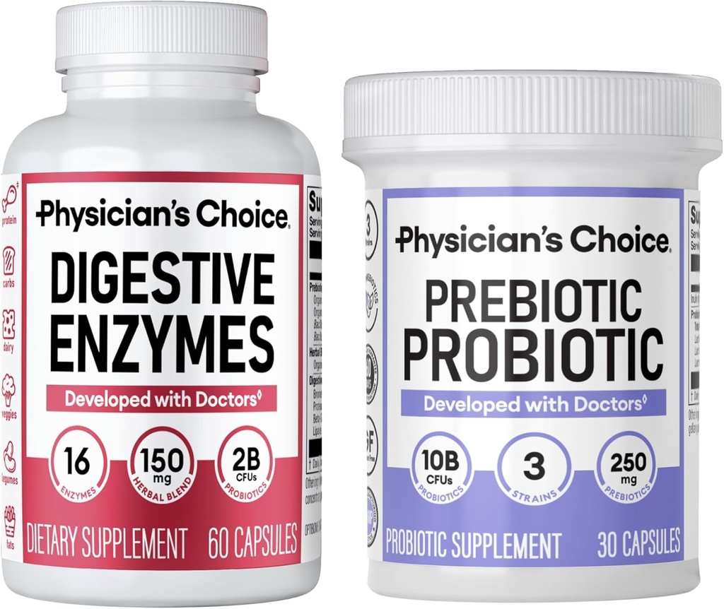 Physician's CHOICE Prebiotic-Probiotic + Digestive Multi-enzymes 60CT - Digestive Health Bundle