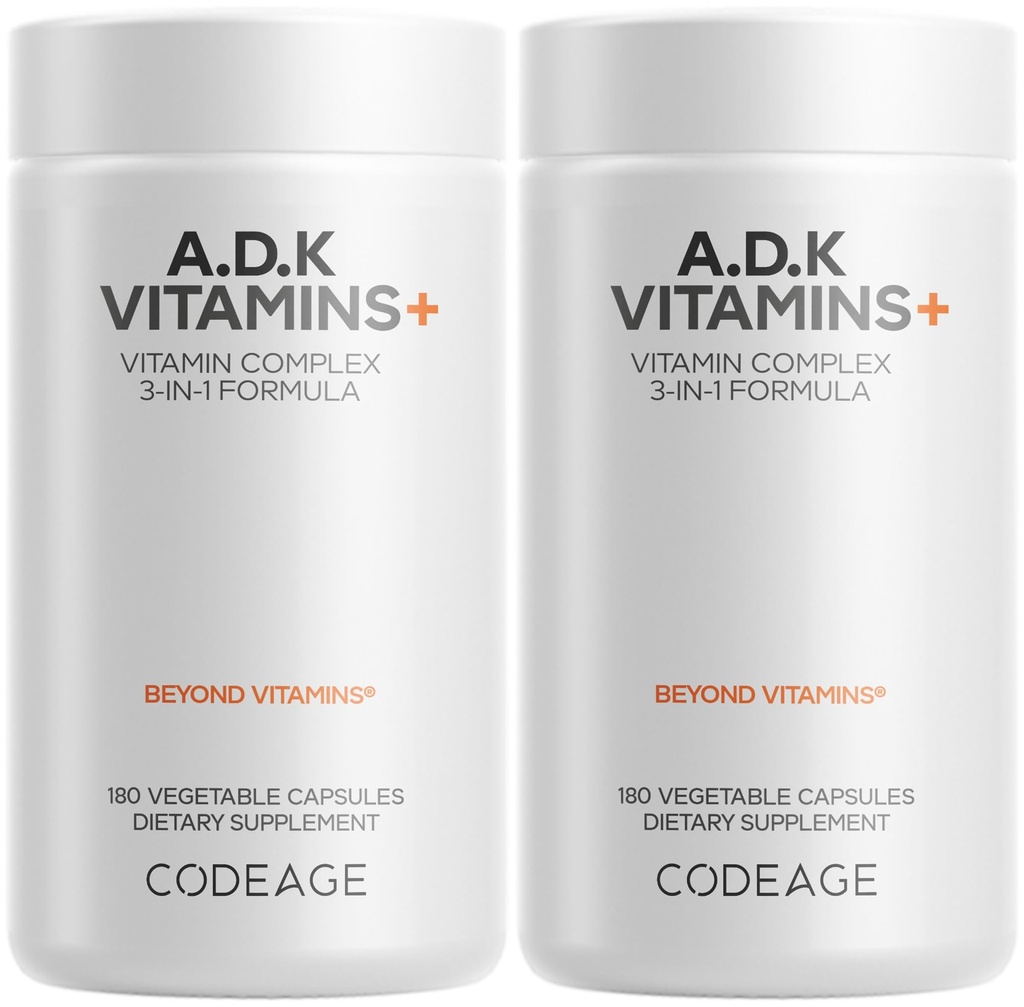 Codeage ADK Vitamins Supplement - Απαραίτητη Βιταμίνη Α, D3 5000 IU, K1 & K2 (MK4 & MK7) - 6-Month Supply - 1 κάψουλα ανά υπηρεσία, Μη ΓΤΟ, Χωρίς γλουτένη - 2-Pack