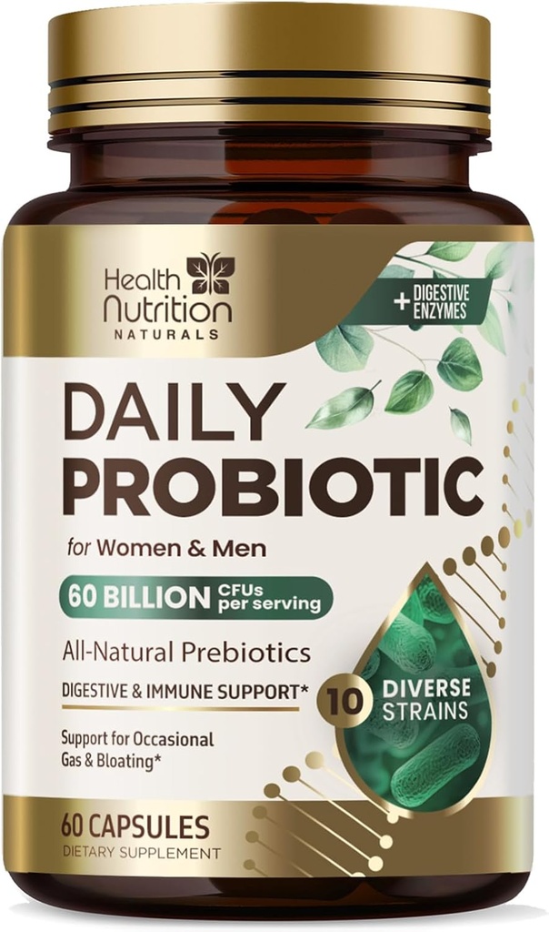 Probiotics 60 Δισεκατομμύρια CFU + 10 Strains - Καθημερινή Προβιοτική Lactobacillus Blend για ανοσοκατασταλτική, Digestive & Gut Υγειονομική Υποστήριξη, Πρεβιοτικά και Προβιοτικά, Αέριο & Μπλόφα για γυναίκες & άνδρες - 60 Κάψουλες