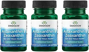 Swanson Astaxanthin & Zeaxanthin Eye Vision Brain Skin Health Antioxidant Support Supplement (Astaxanthin 4 mg & OmniXan Zeaxanthin 4 mg) 60 Softgels Sgels (3 Pack)