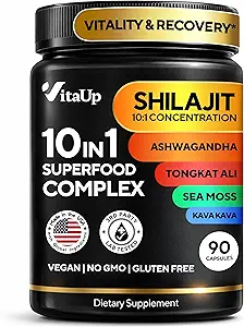 Shilajit Capsules 10 in 1 with Kava Kava - USA Made Himalayan Shilajit for Men with Tongkat Ali, Ashwagandha, Kava Kava for Energy & Immunity Support - 90 Count