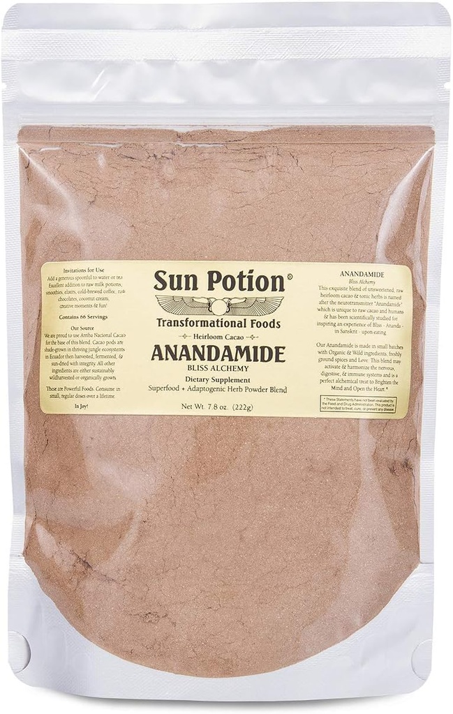 Βιολογικό Anandamide 222g by Sun Potion - Ακατέργαστα μη ζαχαρωμένα φυτά σε σκόνη και τόνικ - Περιλαμβάνει το Τόκος Ashwagandha Reishi Maca Moringa Turmeric Astragalus Cayenne Cinnamon κ.α.