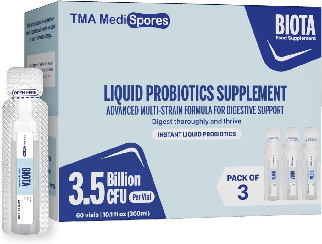 Biota Probiotic Drinks for Digestive Health & Immune Support,Fast Acting Support Stomach Constipation, Digestive Daily Probiotic for Adults, Kids, Gluten, Sugar Free & Non-GMO, 60 Servings