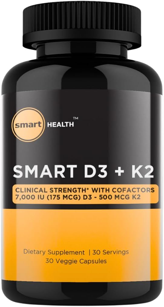 Βιταμίνη D3 + K2 - Υγεία των οστών & Ανοσοποιητική Υποστήριξη - 7000 IU(175 MCG)D3 + 500 MCG K2 - Συνεργάτες B6, Μαγνήσιο & Ψευδάργυρος - Χωρίς γλουτένη, Vegan, Μη ΓΤΟ - Συμπλήρωμα διατροφής - 30 Κάψουλες λαχανικών