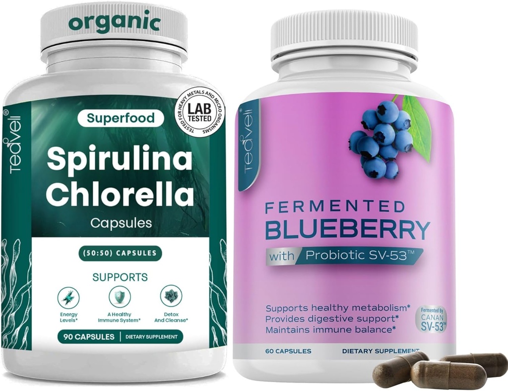 Κάψουλες Teaveli Spirulina Chlorella και Blueberry