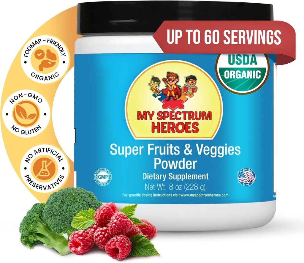 My Spectrum Heroes Super Fruits and Veggies Powder - Ολόκληρο συμπλήρωμα διατροφής - 16 Superfoods - Ισχυρό αντιοξειδωτικό - ανοσοενισχυτική ιατρική βοήθεια - Ενισχύει Digestive Υγεία - Μη ΓΤΟ - Χωρίς γλουτένη (228 γραμμάρια)