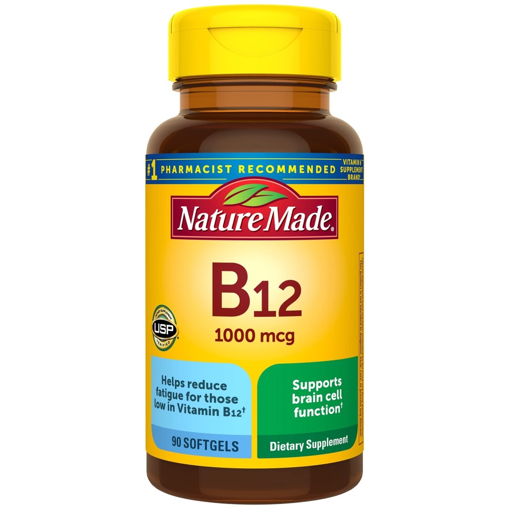 Nature Made Vitamin B12 1000 mcg, Συμπλήρωμα διατροφής για την υποστήριξη του μεταβολισμού ενέργειας - 90 Softgels.,