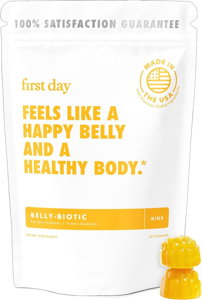 Πρώτη Ημέρα Παιδιά Προβιοτικά Gummies - 3 σε 1 Προβιοτικά για τα παιδιά + Προβιοτικά & Μεταβιοτικά - Πρεβιοτικά & Προβιοτικά για Digestive Υγεία & Ανοσολογική Υποστήριξη - Vegan, Χωρίς Γλουτένη, 30-Ημέρες Προμήθεια