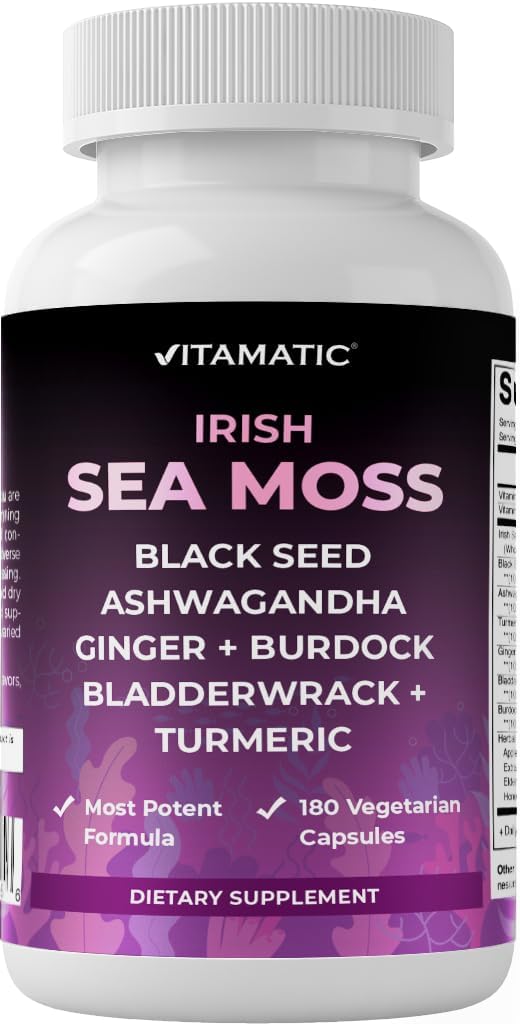 Vitamatic Sea Moss with Black Seed Oil, Ashwagandha, Turmeric, Bladderwrack & Burdock - 180 κάψουλες Vegan