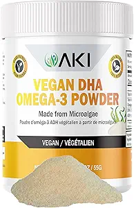 AKI Omega 3 DHA Micro Algae Powder Supplements - Plant-Based Keto Vitamin for Inflammation - Alternative to Fish or Krill Oil - Vegan & GMO-Free (1.94oz/55g)