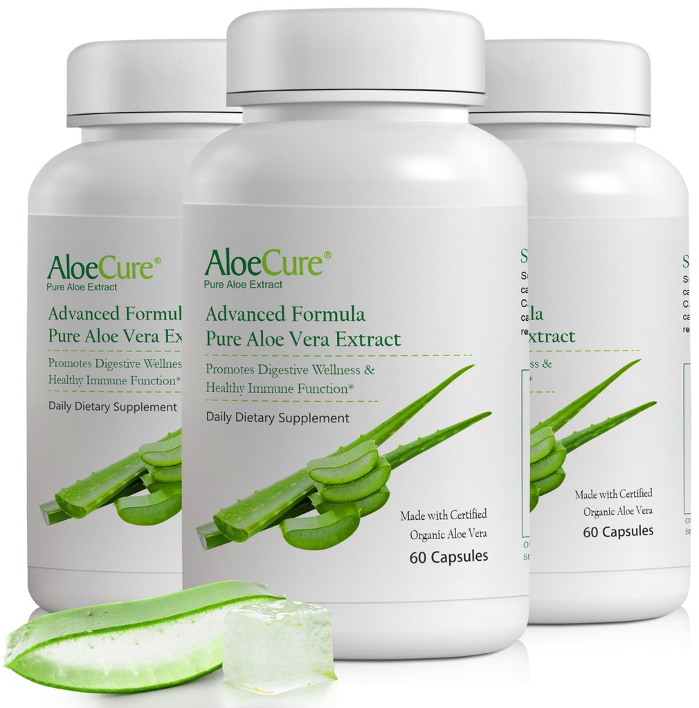 AloeCure Βιολογικές κάψουλες αλόης Vera, 160.000mg Εσωτερικό φύλλο αλόης Ισοδύναμο ανά υπηρεσία, υποστήριξη κόγχη, επιπεφυκίτιδα, & ανοσοποιητική υγεία, βοηθά στη διατήρηση ισορροπία στο στομάχι οξύτητα, Αλόη ελεύθερη, 60caps x 3Btl