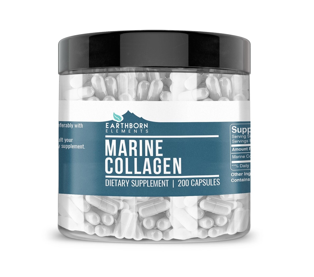 Earthborn Elements Collagen Peptides (200 Κάψουλες) Hydrolyzed Fish Collagen, Non-GMO, Scent-Free, Bioδιαθέσιμο (960 mg Serving)