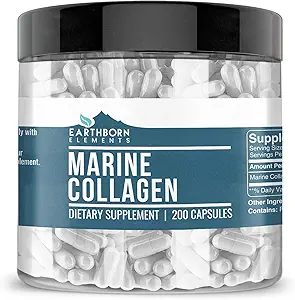 Earthborn Elements Collagen Peptides (200 Capsules) Hydrolyzed Fish Collagen, Non-GMO, Scent-Free, Bioavailable (960 mg Serving)