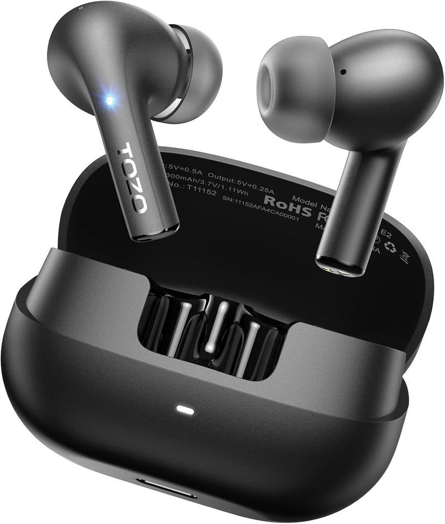 TOZO E2 Wireless Earbuds 10mm Drivers with Powerful Bass, App Customize 32 EQs, with 2 Mics AI Call Noise Cancellation, 30H Playtime, Bluetooth 5.3 Ear Buds, Comfort Fit in-Ear Headphones