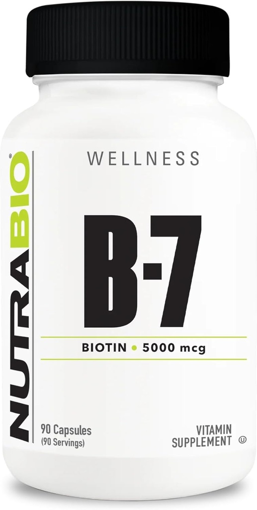 NutraBio Biotin (Vitamin B-7) συμπλήρωμα, 5000mcg - μπορεί να βοηθήσει στην προώθηση υγιή μαλλιά, δέρμα, και νύχια, 90 κάψουλες λαχανικών