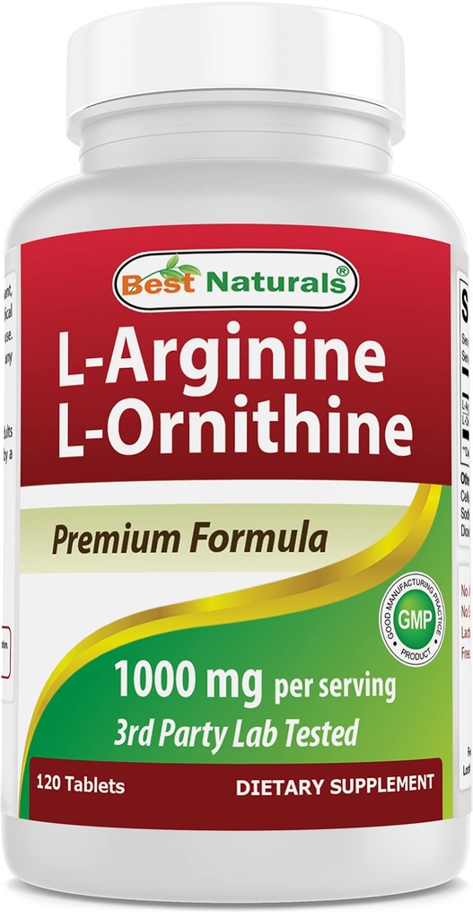 Best Naturals L-αργινίνη L-Ορνιθίνη - 1000mg ανά Σερβίρισμα - 120 δισκία - Μη ΓΤΟ & Χωρίς γλουτένη (120 Count (Pack of 1))