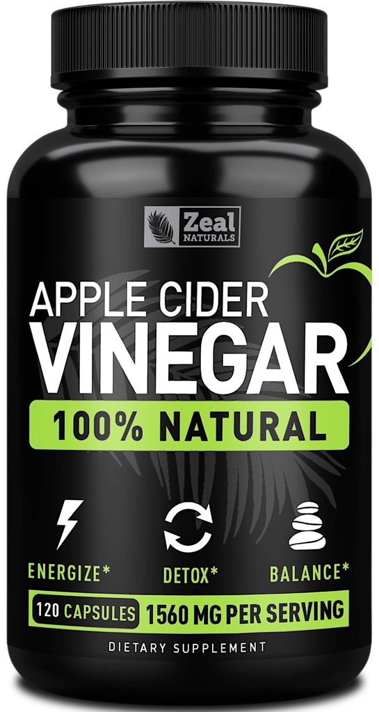 Zeal Naturals Natural Raw Apple Cider Vinegar Capsules (1560mg|120 Capsules) Apple Cider Vinegar Pills w Cayenne Pepper, Cleanse, Appetite Suppressant & Digestive Support
