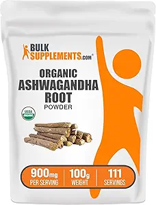 BulkSupplies.com Βιολογική σκόνη Ashwagandha - Βιολογικά συμπληρώματα Ashwagandha, που προέρχονται από ρίζα Ashwagandha - Χωρίς γλουτένη, 2g ανά υπηρεσία, 250g (8,8 oz) (πακέτο του 1)