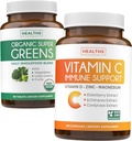 Super Greens & Vitamin C (3-Month Supply) Vitamin Greens Bundle of Organic Super Greends Powder - Complete Superfood (180 Κάψουλες) & Vitamin C Immune Support (180 κάψουλες χορτοφάγων)