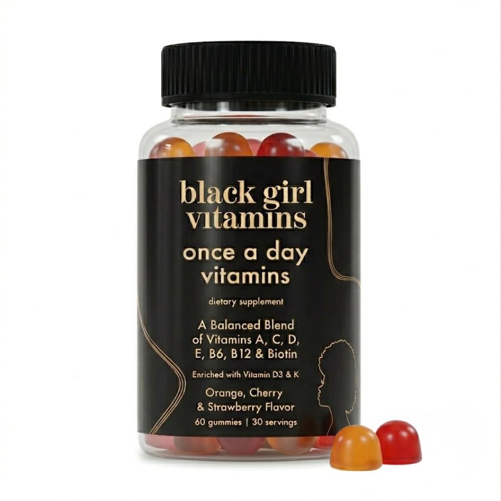 Black Girl Vitamins Once a Day - Womens Multivitamin Gummy - Vitamin A, B, C, E and Zinc. Multivitamin for Women, Immune Support. Vegan, Gluten-Free. Made in The USA (30 Day Supply, Strawberry)