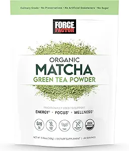 FORCE FACTOR Organic Matcha Πράσινη σκόνη τσαγιού για την ενέργεια, εστίαση, και την καθημερινή ευεξία, γαστρονομικό βαθμό, USDA-πιστοποιημένο οργανικό, πλούσιο και νοστιμότατο άρωμα 169g, 84 εξυπηρετούν