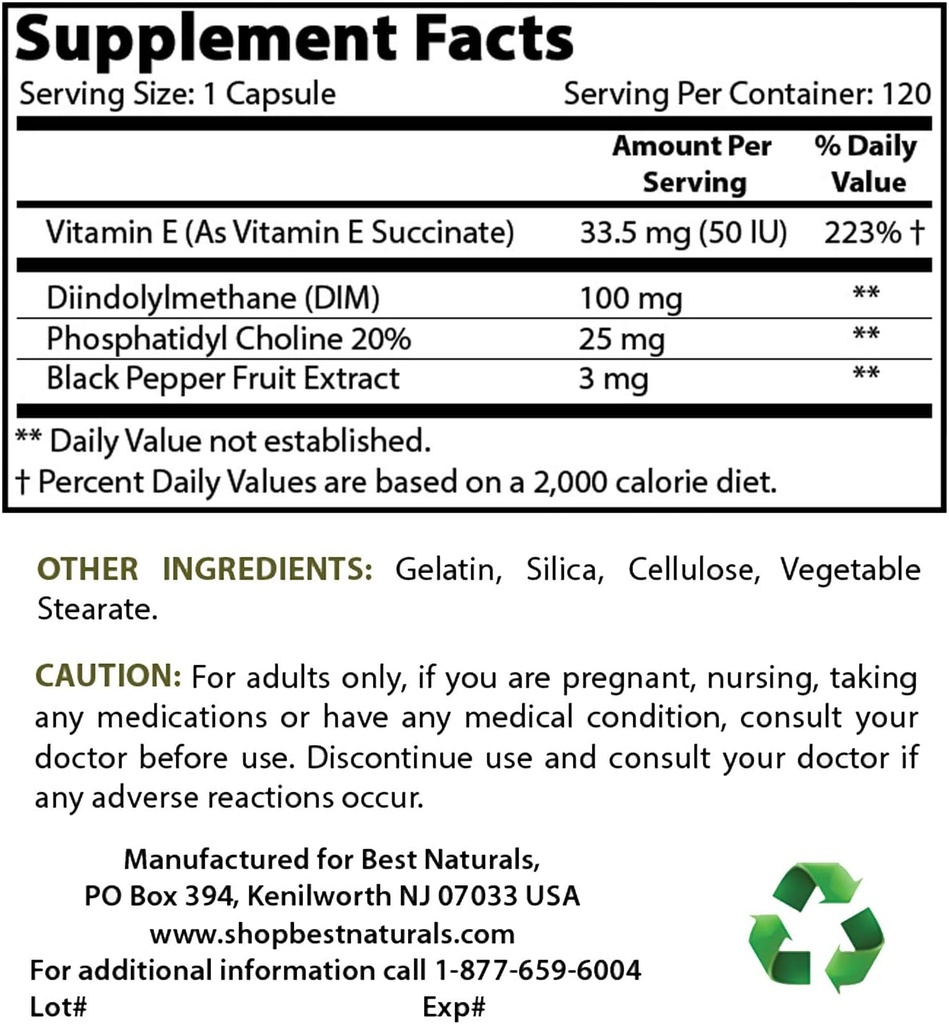 Best Naturals DIM συμπλήρωμα 100 mg & βιταμίνη B12 6000 mcg