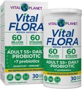 Vital Planet - Vital Flora Ενήλικες άνω των 55 Ημερήσιος Προβιοτικός 60 Δισεκατομμύρια CFU, Diverse Strains, Organic Prebiotics, Immune and Digestive Health Ράφι Σταθερά Προβιοτικά για γυναίκες και άνδρες, 30 Κάψουλες